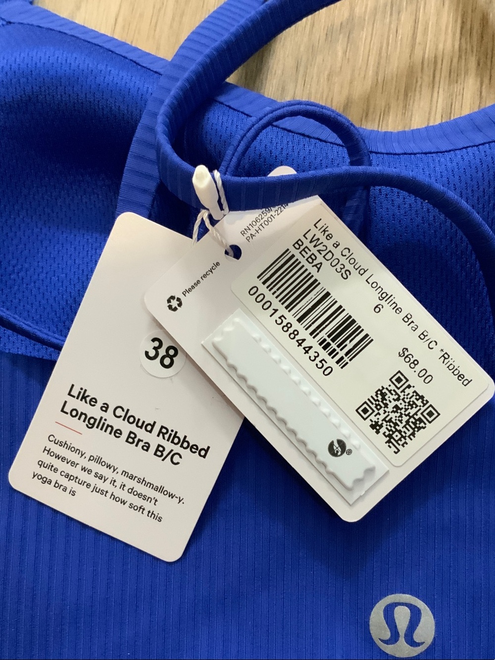 lululemon athletica Beachball Blue Like A Cloud Longline Bra Ribbed - Picture 4 of 4